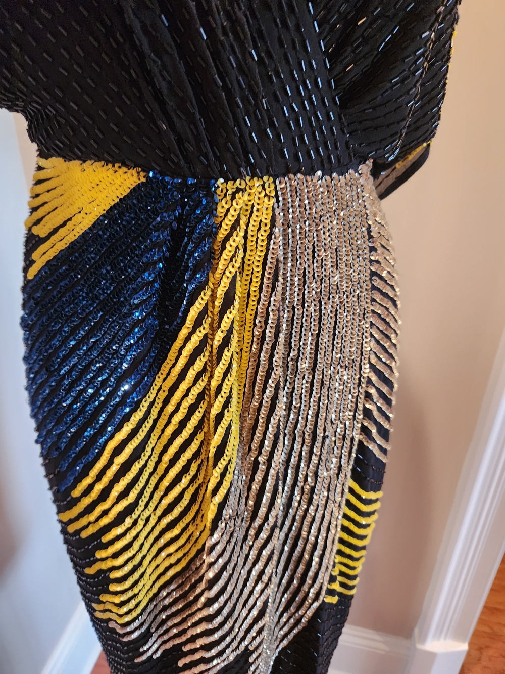 Sequin Fringe Pencil Skirt in Black, Yellow, Navy & Silver